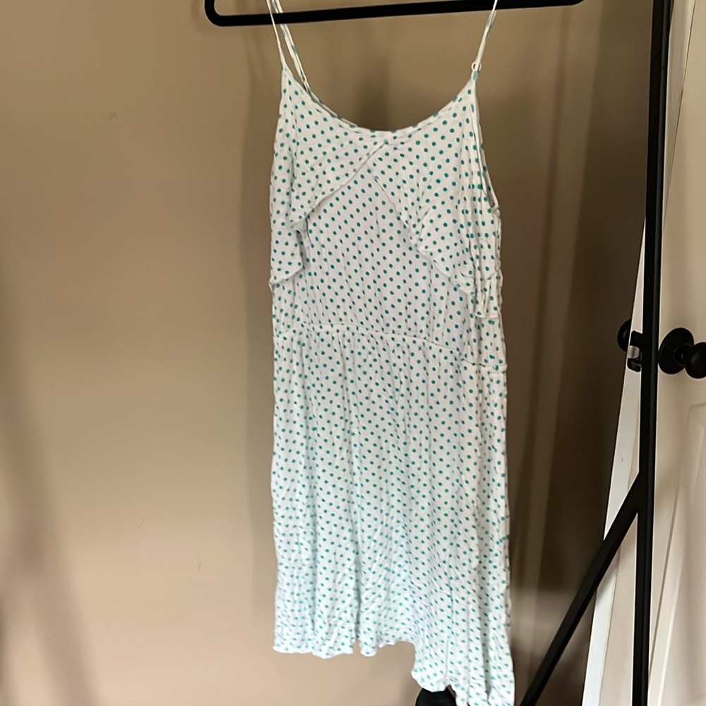 Blue and white polka dot dress
